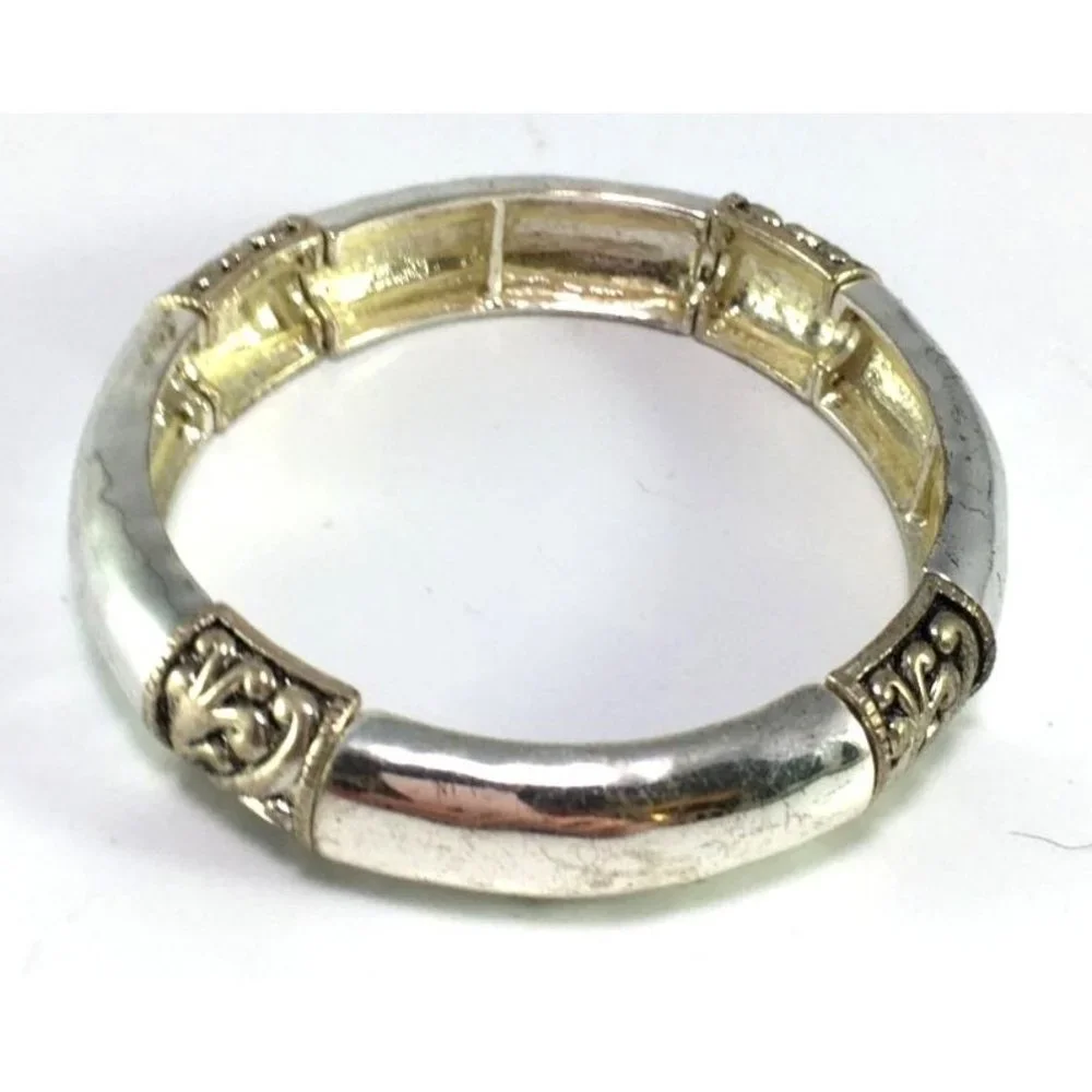 Antique Look Silver Tone Ethnic Style Boho Stretch Bracelet - Picture 2 of 4